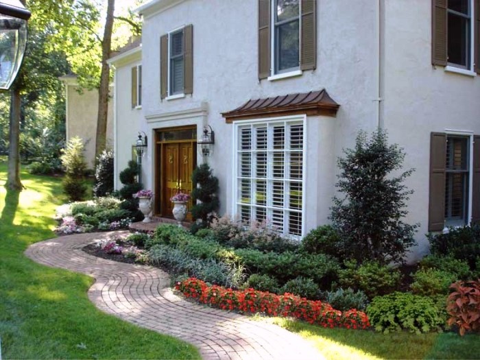 Inviting curb appeal at this Main Line residential garden designed and installed by Aardweg Landscaping