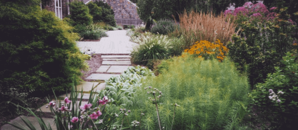 Landscaped walkway with privacy barrier in Philadelphia